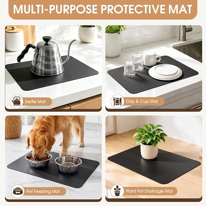 Coffee Mat Super Absorbent Dish Drying Mat Coffee Bar Mat 12"x 19", Black
