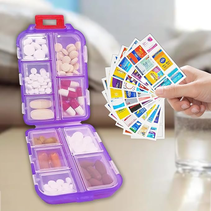 2PCS 7-Day Pill Organizer with Labels – Travel Pill Case, Daily Medication Organizer | Compact & Secure | Fits in Pocket/Purse (3.7” x 2.4”)