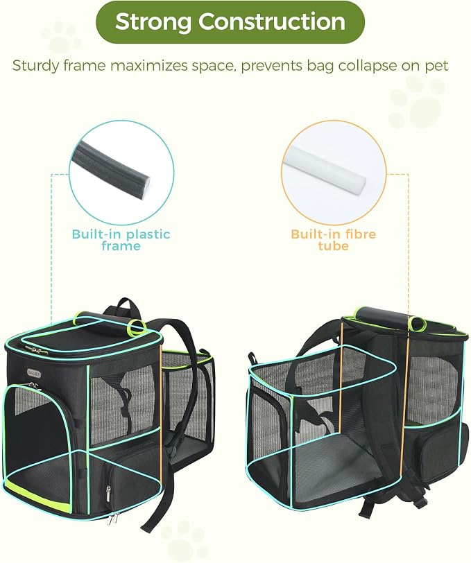 BAGLHER Expandable Cat Carrier Backpacks, Retractable Pet Carrier Backpack for Small Dogs & Cats with Breathable Mesh, Travel Bag Up to 18 Lbs for Hiking Camping Outdoor - Black