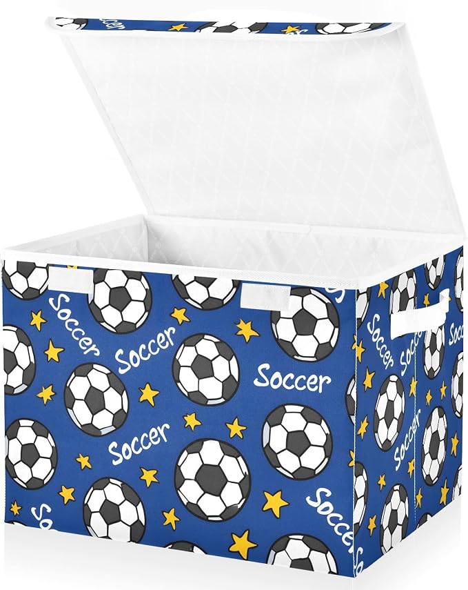 Ball Star Storage Bins with Lids Closet Bedroom 40L Storage Basket | Decorative Storage Boxes, Foldable & Stackable, Dust-Proof Flip Top, Reinforced Handles, For Home & Dorm, Clothes & Toy Box