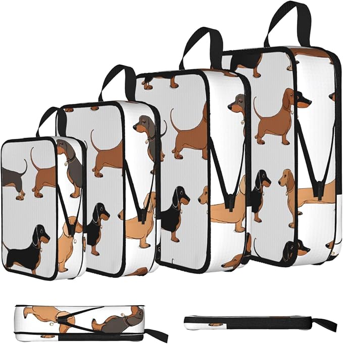 Dachshund Weiner Pet Dogs Print 4 Set Expandable Packing Organizers For Luggage Suitcase Travel Accessories