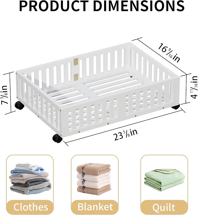 Under Bed Storage with Wheels, 2 Pcs Bamboo Drawers for Clothes and Toy | 360° wheels glide smoothly, Sturdy bamboo frames hold clothes, shoes, bedding and toys. Easy pullout access keeps rooms tidy