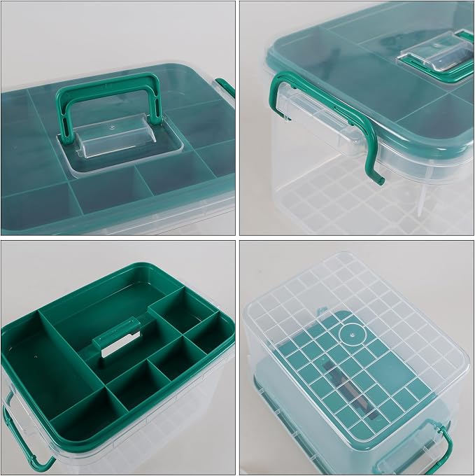 Plastic Medicine Storage Kit with Tray, First Aid Storage Box | Portable 1-Pack Household Med Organizer with Handles, Stackable Clear Household First Aid Organizer