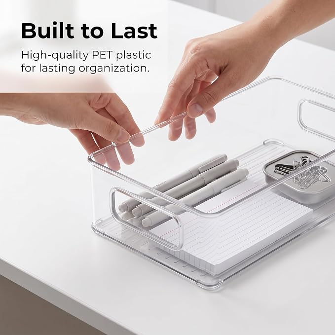 PET Storage Box Clear Acrylic Organizer Box Container Bin Drawer With Stackable Design And Smooth Easy Clean Surface Suitable for Jewelry Cosmetics, Transparent, Extra Large (32x23x13cm)