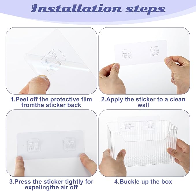 4 PCS Adhesive Cabinet Door Organizer, 2 Size Wall Mounted Inside Cabinet Storage Caddy, Under Sink Door Storage Shelf for Kitchen Bathroom Office