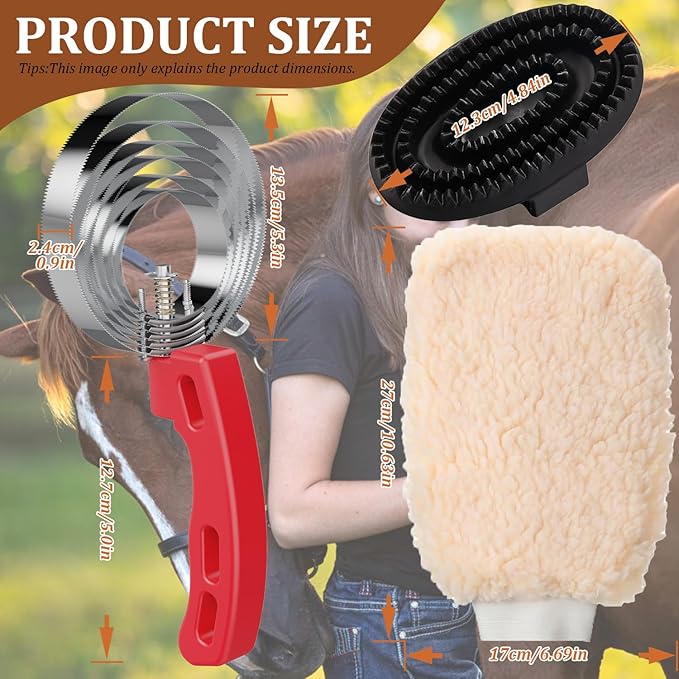 Rubber Curry Comb with Handle, Horse Grooming Brush & Shampoo Brush for Dogs, Cats & Horses, Pet Bathing & Shower Supplies