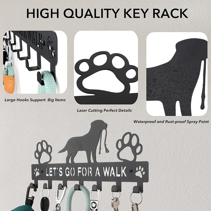 Large Size Keys Holder for Wall Mount,13.5"x6.2" Dog Leash Holder for Wall,Metal Keys Holder on Wall Decorative with 7 Hooks,Key Rack for Entryway,Front Door,Hallway,Home,Office