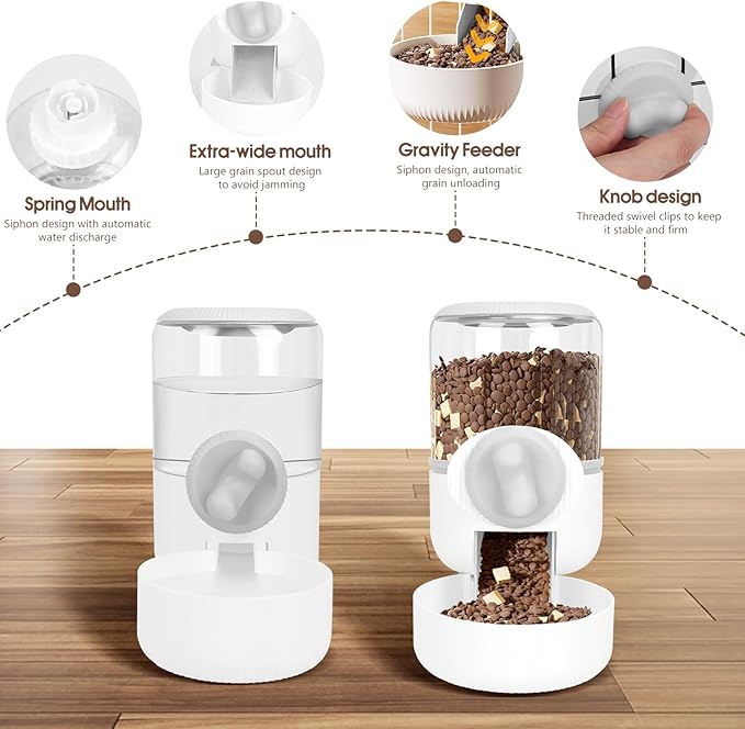 Rabbit Water Dispenser 35oz, Hanging Automatic Pet Feeder for Cage, Auto Gravity Cat Food Bowl Water Bottle Small Animal Feeding Accessories for Puppy Kitten Bunny Hedgehog Ferret Guinea Pig (Gray)