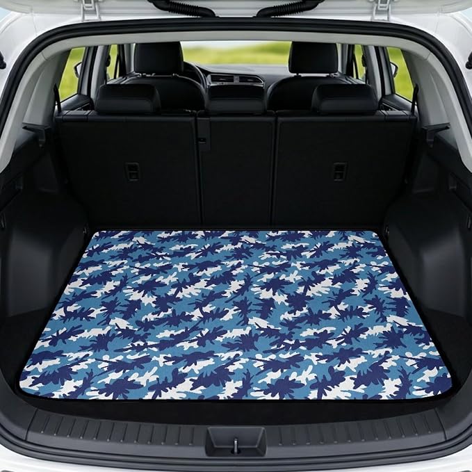 Camo Print Washable Non Slip Cargo Mat, Universal All Weather Car Trunk Liner 29" x 39" for SUV Trucks, Durable Pet Friendly Blue Rear Cargo Protection