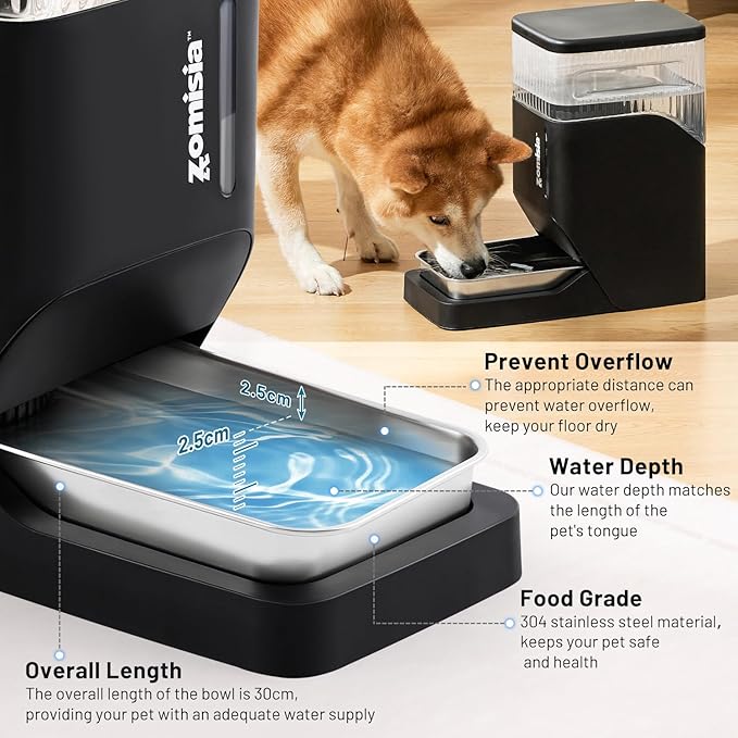 ZOMISIA Automatic Dog Water Dispenser 8L with Stainless Steel Bowl, Gravity Large Capacity Water Bowl for Dogs, 2 Gallon Pet Waterer 100% BPA Free, White