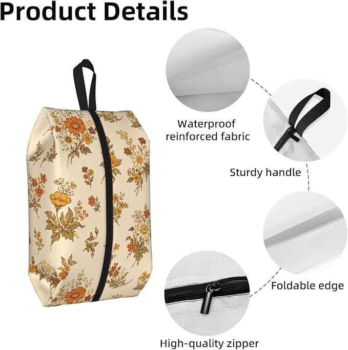 Vintage William Morris Style Floral Travel Shoe Bag for Men & Women, Waterproof Shoe Storage Organizer with Zipper, Portable Shoe Pouch for Sneakers, Heels, Sandals, Gym & Travel Luggage 2PCS