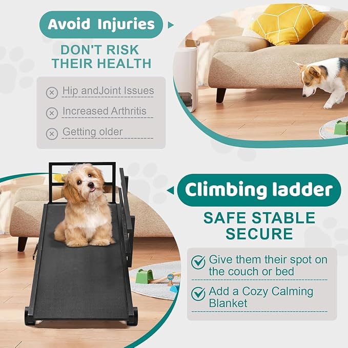 Dog Ramp for Bed & Couch, Foldable Wooden Pet Ramp, 5 Adjustable Heights | Height up to 23.5", Portable Dog Ramp with Non-Slip Rubber Surface & Safety Railings, Pet Ramp for Small, Large, Senior Dogs