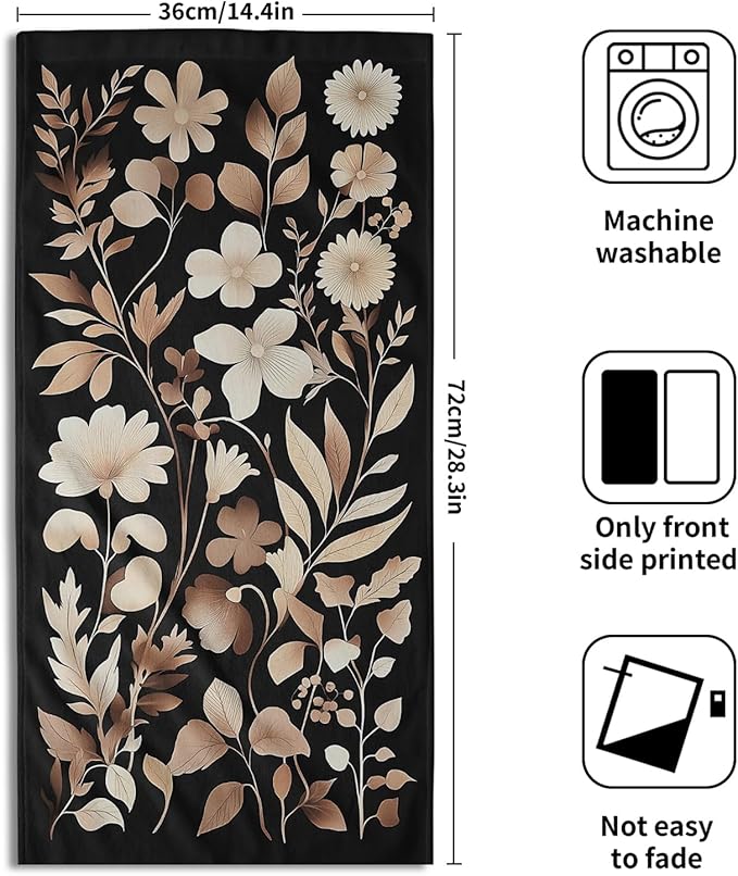 Giwawa Vintage Floral Hand Towels Set of 2 Black Botanical Decorative Absorbent Bath Towels Soft Kitchen Dish Towels for Holiday Guest Gym Hotel