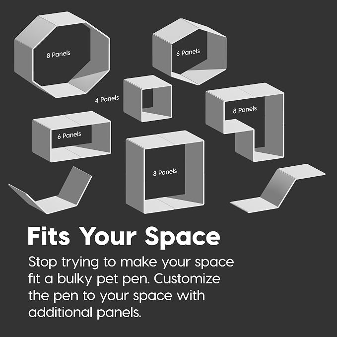 IRIS USA 4-Panel Dog Playpen, Pet Enclosure, Dark Gray | Safe Play Zone, Configurable Layout, Multi-Shape Setup, Custom Pen Configuration, Stable Non-Tip Base, Secure Door Latch