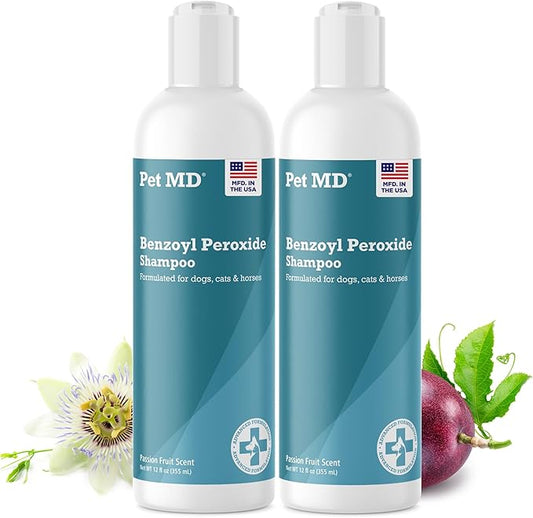 Pet MD - Benzoyl Peroxide Shampoo for Dogs and Cats - Effective for Skin Conditions, Dandruff, Itch Relief, Acne and Folliculitis - Citrus Scent - 12 oz (Pack of 2)