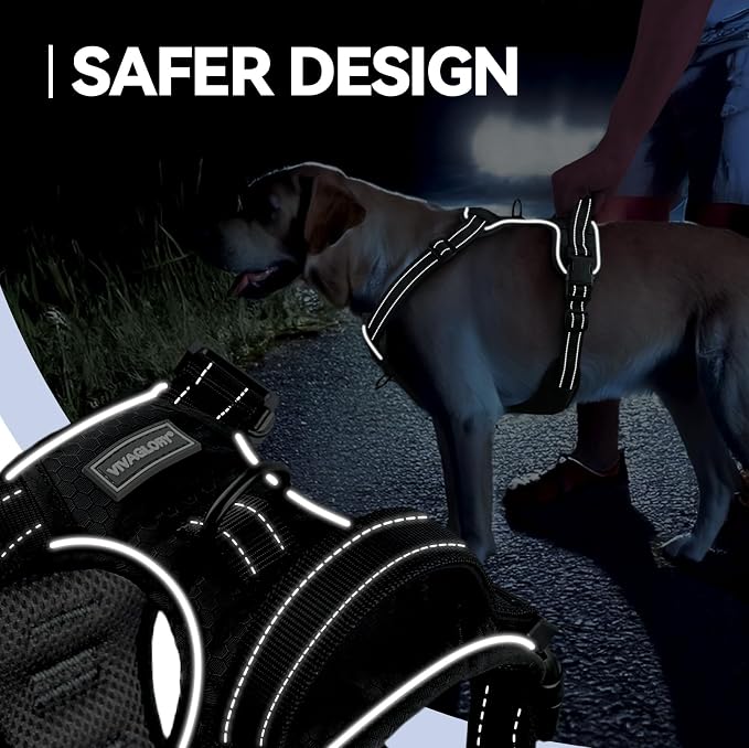 VIVAGLORY No Pull Dog Harness Vest Harness, S, Black - Patterned | with Handle Front and Back Clip for Training & Pulling, No Pull & Escape Proof Padded Adjustable for Pet Puppy