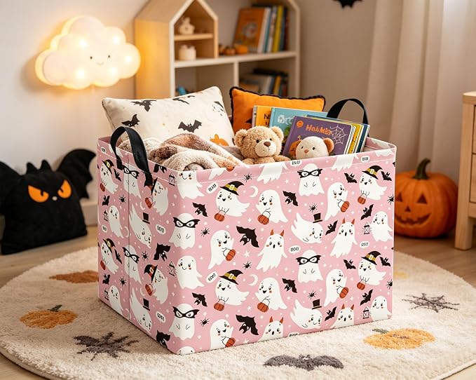 Rectangular Halloween Basket for Boys and Girls Kids Trick or Treat Pumpkin Basket for Halloween Parties Cute Storage Bin Organizer Box Room Decor(Mask Halloween)
