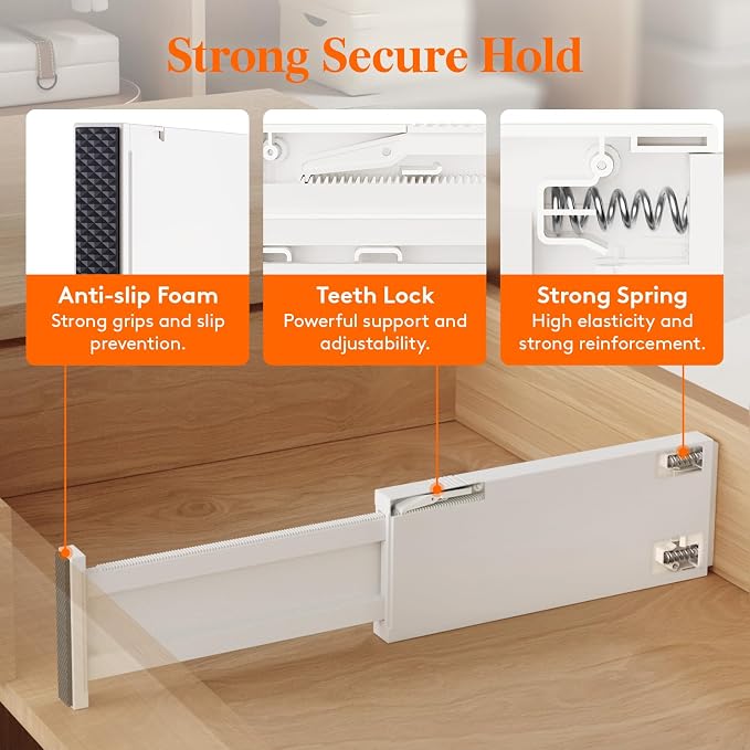 Lifewit 4" High Upgrade Drawer Divider, Adjustable Drawer Organizer Clothes | 6 Pack 11"-17" Expandable Beige Plastic Drawer Separator for Dresser, Kitchen, Closet, Nursery, Office Organization & Storage