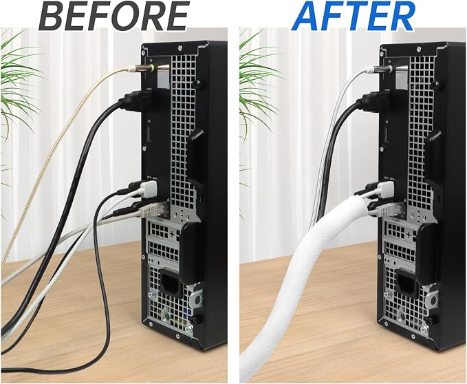 Split Braided Cable Sleeve，Flexible Wire Loom Tubing, Automotive Cord Protector Pet Proof, Cable Management for Computer TV Electric Wires Harness 16ft (White, 10mm（3/8")