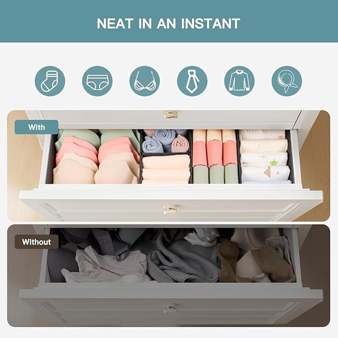 Drawer Organizer Clothes, 10 Pack Dresser Organizer for Baby Clothes, Underwear, Sock- Foldable Closet Organization and Storage Dividers Bins for Nursery, Bedroom (Black)