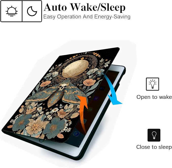 for Microsoft Surface Pro 8-13" 2021 Tablet Case,Auto Wake/Sleep,Adjustable Stand Protective Cover - Skull Moth Moon Flower