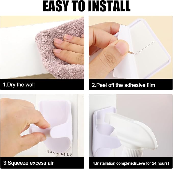 8Pcs Wall Mount Spray Bottle Holder,No Damage Strong Adhesive Bottle Hooks Spray Bottle Hanger,Spray Bottle Rack Organizer Hanger for Cabinet Kitchen Bathroom to Create Storage Space