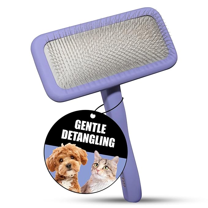 Tauro Pro Line Slicker Brush for Dogs & Cats, Deshedding, Dematting & Detangling Grooming Tool for Medium to Long Coats, Ideal for Retrievers & Maine Coons, Flexible Cushion, Purple, Large Size (L)
