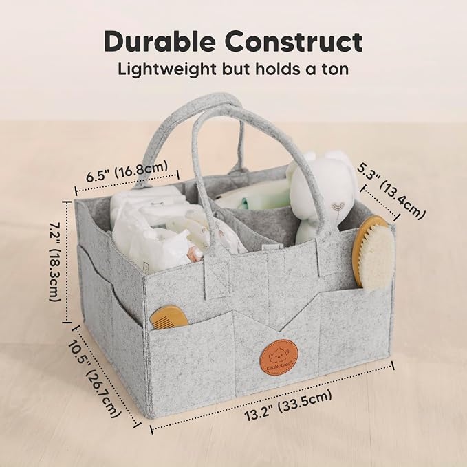 KeaBabies Baby Diaper Caddy Organizer with Handle, Portable (Classic Gray) | Baby Car Organizers and Storage for Nursery, Changing Table, Large Shower Gift Basket for New Mom Gifts & Boy Girl Registry