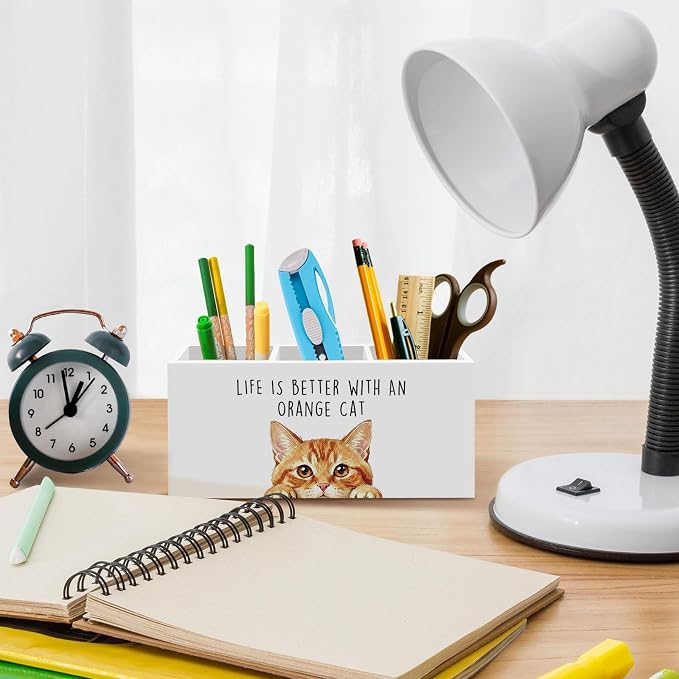 Orange Cat Gifts Pen Pencil Holder for Desk, Funny Orange Cats Lovers Gift Office Desk Accessories, Life Is Better with Cats Toothbrush Pen Holders Organizer for Women Bathroom Classroom Decor