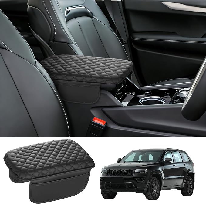 Center Console Cover for Jeep Grand Cherokee L 2021-2025 2026 Accessories Armrest Cushion Cover Nappa Leather Middle Console Covers for Grand Cherokee L Console Cushion Pad Anti-Scratch