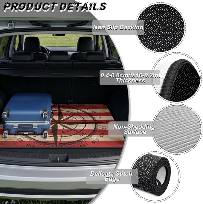 Howilath American Flag Stylish Car Trunk Mat Universal Cargo Liner Non-Slip & Dustproof Vintage Compass Rear Trunk Protection for Daily & Outdoor Use