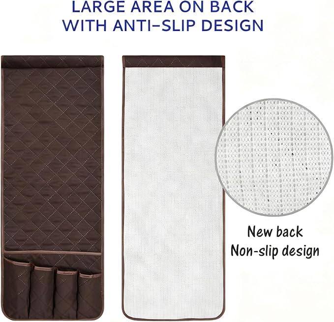 Armchair Caddy for Recliner, Non Slip Sofa Arm Organizer, Dark Brown | 5-Pocket Recliner Armrest Organizer, Couch Side Storage Holder for Remotes, Cell Phone, Magazines & Tablets, Machine Washable