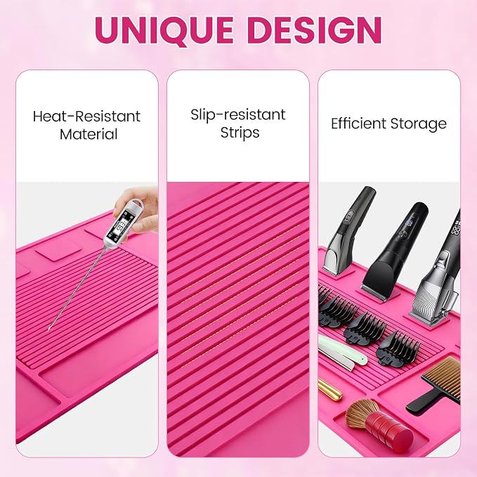 Magnetic Barber Mat for Clippers, Station Organizer with 4 Magnets | Silicone Material, Anti-Slip Surface, Heat-Resistant, Waterproof, Easy Clean, Tool Slots Design, For Barbershop & Salon