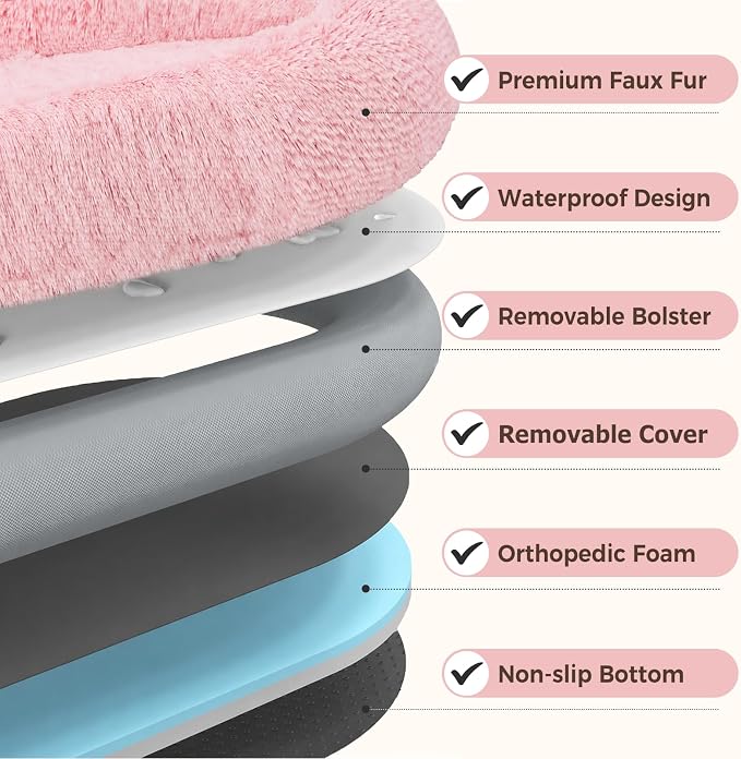 Human Dog Bed for Adult, 71"x48" Large Pet Dog Bed, Pink | Adult Dog Bed for Humans with Pillow & Blanket, Fluffle Cloud Dog Bed with Orthopedic Foam Bolster, Durable Zipper, Portable