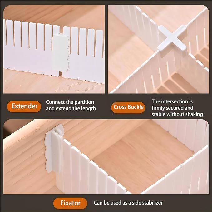 20 PCS Drawer Divider with 25 Accessories, Adjustable Drawer Organizer Inserts, 12.6" x 2.76" x 0.08" White Drawer Plastic Separators for Clothes, Kitchen, Bathroom, Office Storage
