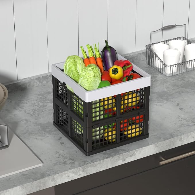 18 L Collapsible Milk Crates, Plastic Stackable Storage Crate, 3-Pack