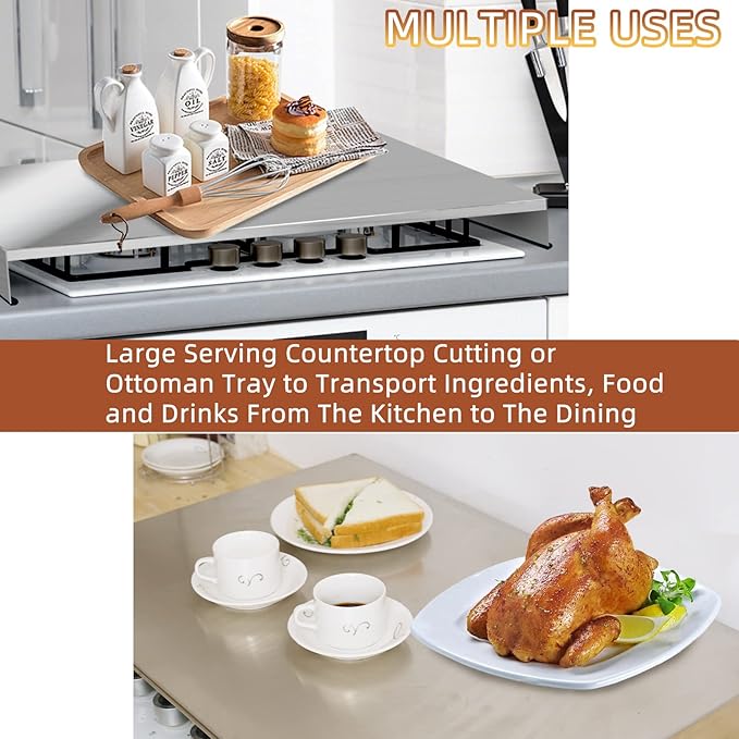 Stainless Steel Gas Stove Top Cover, Noodle Board Cooktop Cover, Kitchen Organizer for Gas and Electric Stove Range Expanding Kitchen Space, Large Size 36"x 23.6"x3", Sliver