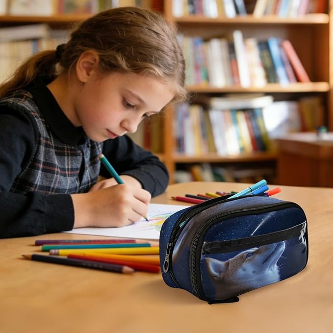 SUABO Pet Dog Shooting Star Pencil Case Large Pen Stationery Bag | Pencil Pouch Stationery Organizer with Compartments, Transparent PVC Layer, School Office Supplies for Kids Adults
