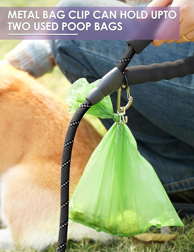 Gobeigo Dog Poop Bag Holder with Used Waste Bag Carrier(Purple) | Large Opening for Easy Dispensing, Carabiner & Hook-and-Loop Strap Fits Any Leash, Includes 15 Unscented Waste Bags