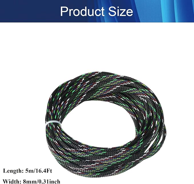 Jutagoss PET Expandable Braided Cable Sleeve, 16.4ft - 5/16 inch Multicolor Cable Management Sleeve, Wire Loom Tube Cord Protector for USB Cable, Power Cord, Audio Video and More, 1Pc