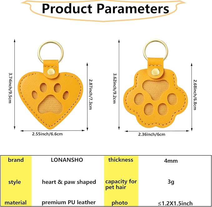 Pet Memorial Keychain for Dog: Heart Leather Keychain Holds 3g Pet Fur | LONANSHO Memory Pet Fur Keepsake Keychain - Holds 3g Pet Fur & 1.2" x 1.5" Photo - Memorial Gift for Dog Cat Owners