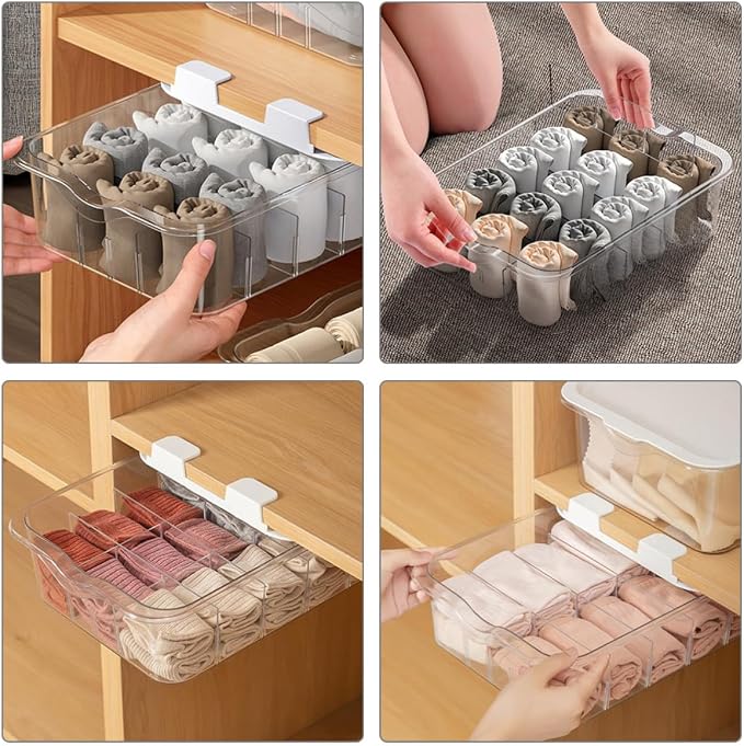 Pet Drawer Organizer Safe and Practical Underwear Storage Box with Lid Design Multi-grid Well Organized Fashionable Compartment for Socks and Hosiery for Closet and Home Storage