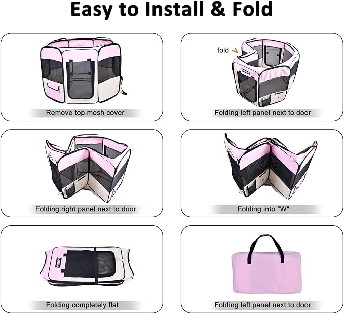 Jespet Soft Dog Playpen, Portable Pet Exercise Pen Kennel with Carry Bag | 2-Door, Easy to Fold, Ground Stakes, Zipper Locks, Large Storage Pocket, Washable Top Mesh Cover & Bottom Cover