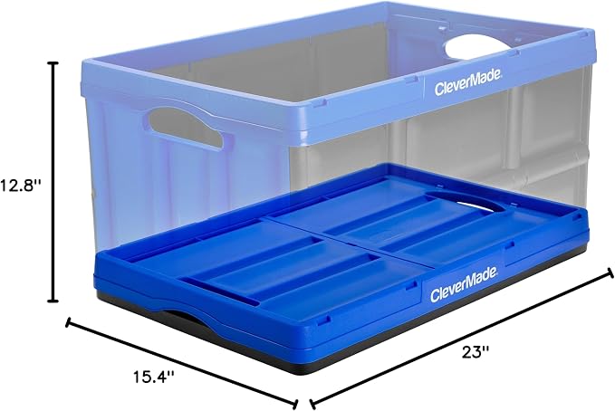 CleverMade CleverCrates 62 Liter Collapsible Storage Bin/Container: Solid Wall Utility Basket/Tote, Royal Blue