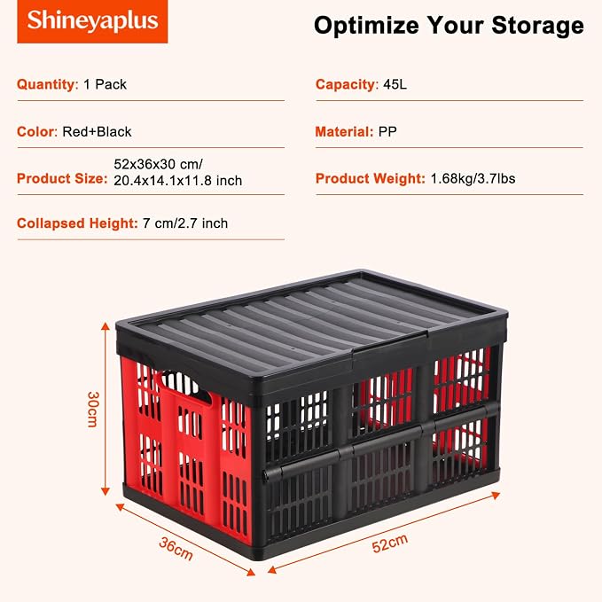45L Collapsible Storage Bins with Lids, | Heavy Duty Foldable Storage Crates with Handles, 55 lbs Capacity, Storage Bins for Garage, Camping, Grocery & Outdoor