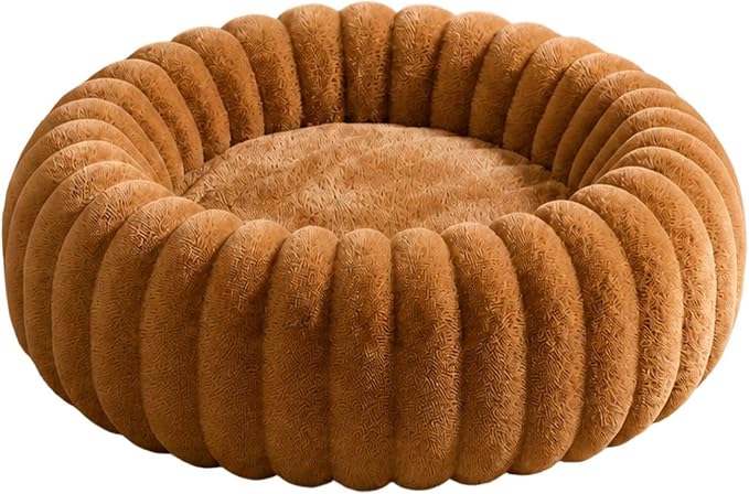 Round Dog Bed Raised Edge Soft Warm Plush Sleeping Mattress | Dog Donut Bed for Puppy Senior Kitten Indoor Outdoor Floor Bedside Kennel Couch Travel Car Home