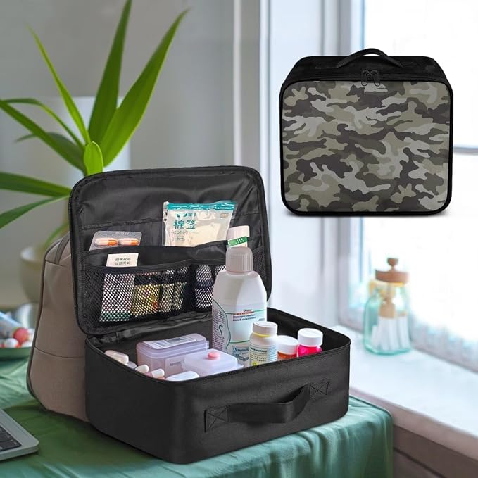 Rnyleeg Green Camo First Aid Bag Home Portable First Aid Kit Organizer for Travel Lightweight Emergency Medical Kit with Handle (Bag Only)