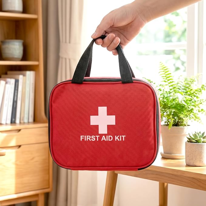 10 Pieces Empty First Aid Bag, Compact First Aid Kit Bag Empty with Dual Handles, Red Oxford Fabric Medical Pouch for Home, Car, Camping, Hiking, Travel Emergency