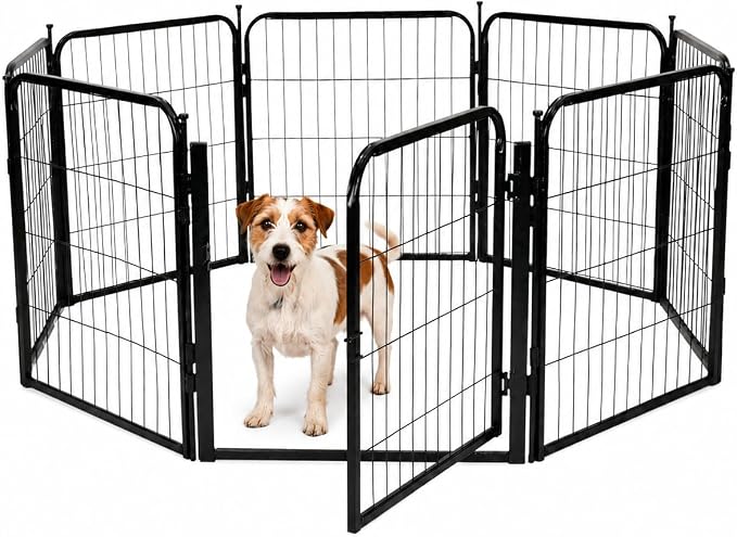 Dog Play Pen for Outdoor Use - 24'', 8 Panels for Small & Puppy Size Dogs - Portable Playpen Kennel for RV, Camping, & Yard - Heavy Duty Pet Fence w/Black Rust Resistant Coating