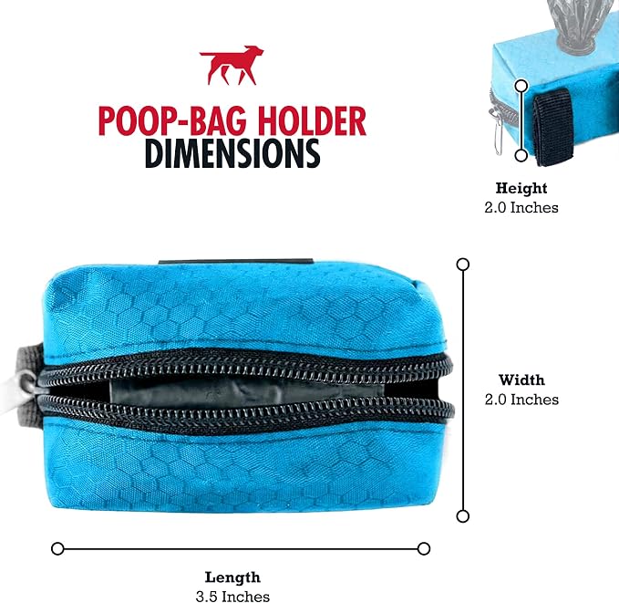 Tuff Pupper Dog Poop Bag Holder | Works with Any Dog Leash | Zippered Waste Bag Dispenser | Waterproof with Rust-Proof Clip | Convenient Lightweight Design | Includes 2 Rolls of Leak-Proof Bags